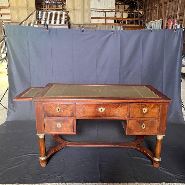 French 19th Century Empire Mahogany Writing Desk with Embossed Leather Writing Surface