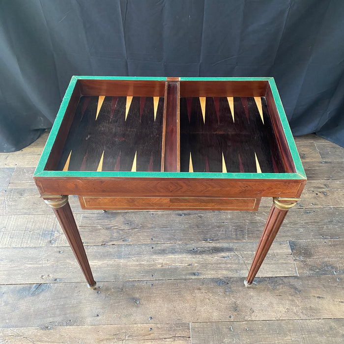 French Inlaid Game Table with Reversible Felt Top and Original Backgammon and Other Game Pieces