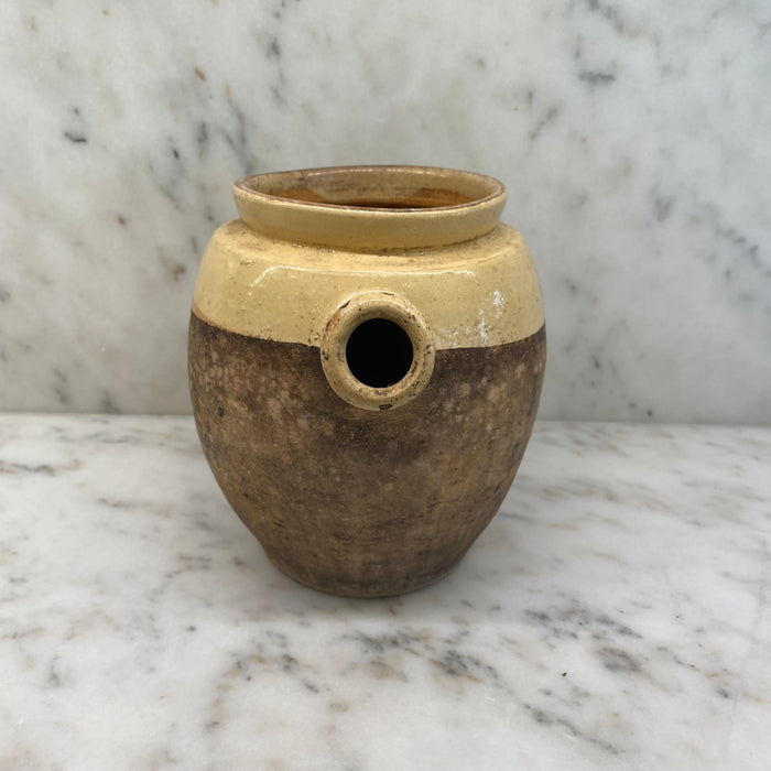French Yellow Confit Pot or Toupin Pot with Handle