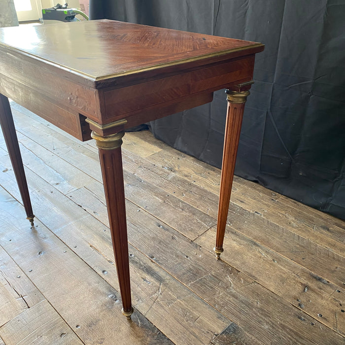 French Inlaid Game Table with Reversible Felt Top and Original Backgammon and Other Game Pieces