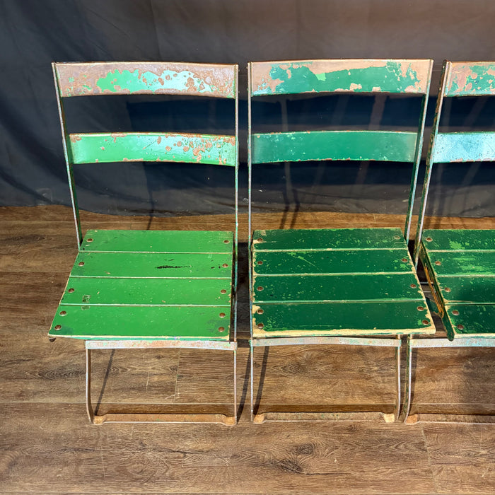Antique French Folding Cafe' Bistro Chairs in Metal and Wood: Set of Four