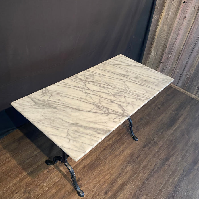 French Cafe Table or Bistro Table with Cast Iron Base and Carrera Marble Top