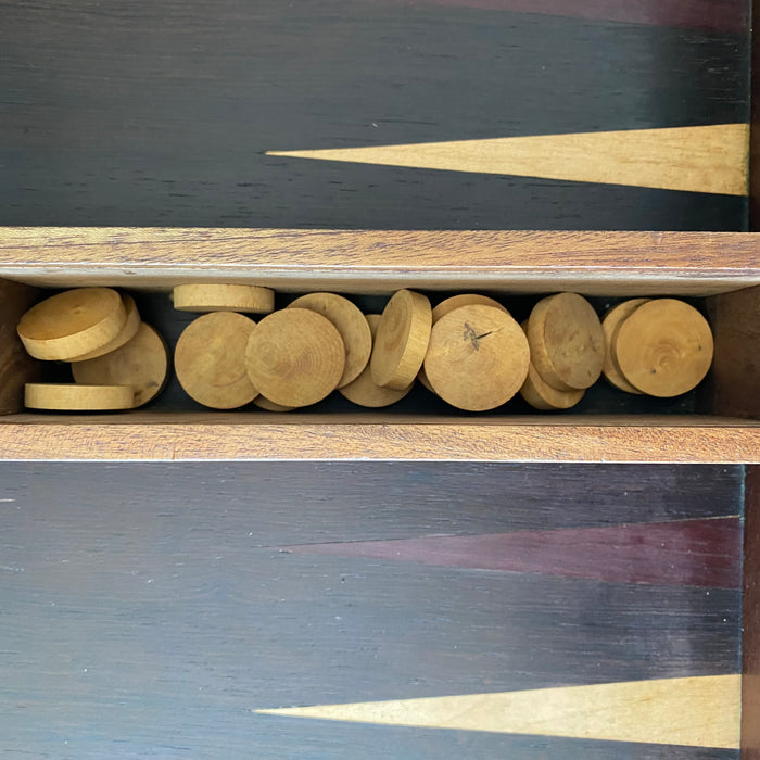 French Inlaid Game Table with Reversible Felt Top and Original Backgammon and Other Game Pieces