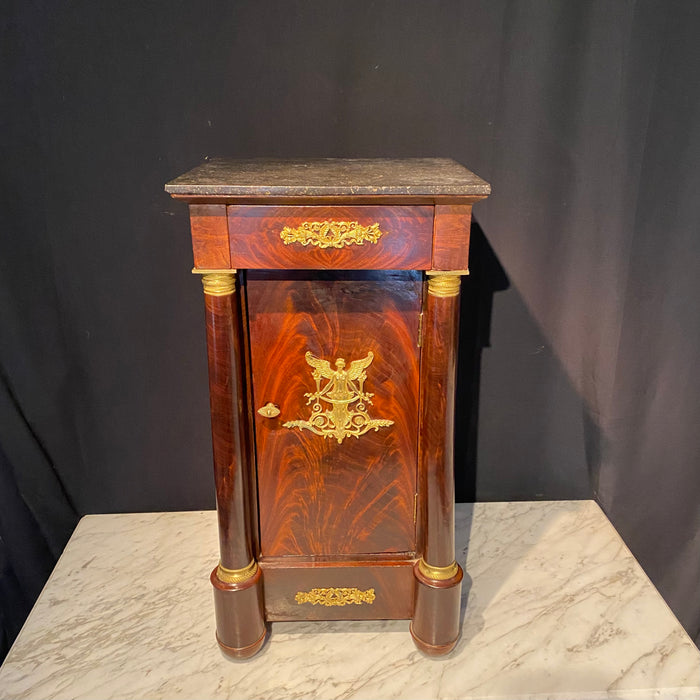 French Empire Side Cabinet, Nightstand or Side Table with Marble Top and Ormolu Mounts