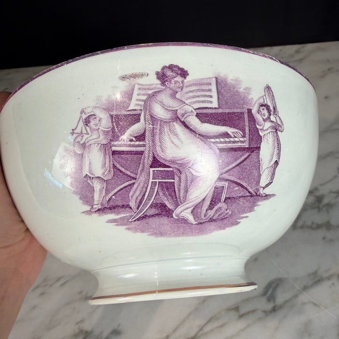 18th Century Period English Pink Lustreware Transferware Bowl - Woman at Pianoforte