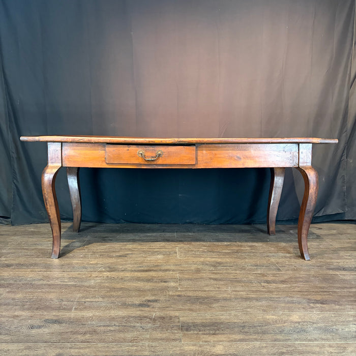 Early 19th Century French Provincial Dining Table with Two Drawers and Cabriole Legs
