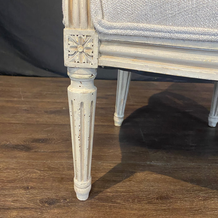 19th Century Pair of French Louis XVI Painted Neoclassical Fauteuil Armchairs