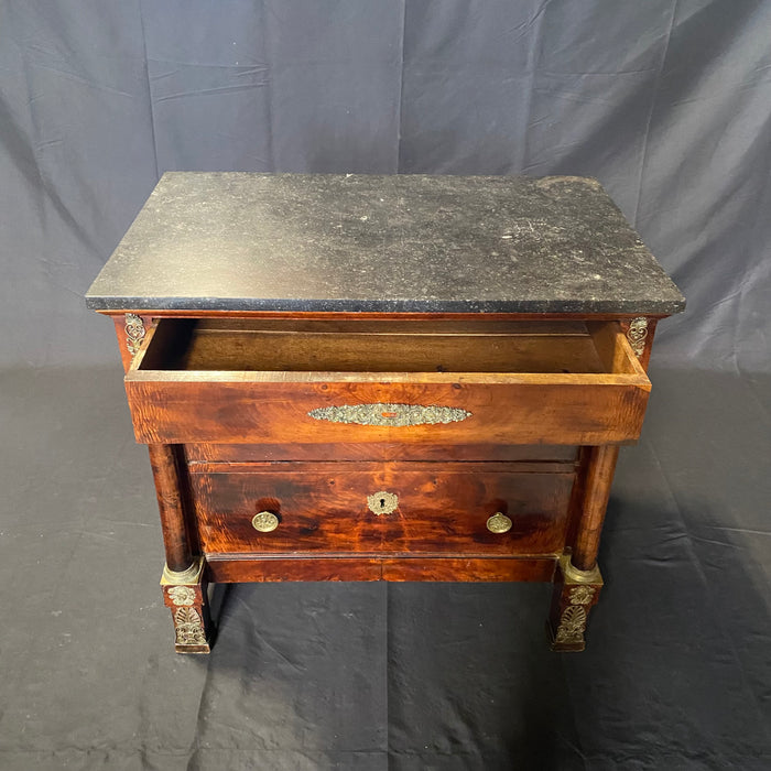 French 19th Century Empire Petite Walnut Commode with Original Marble Top