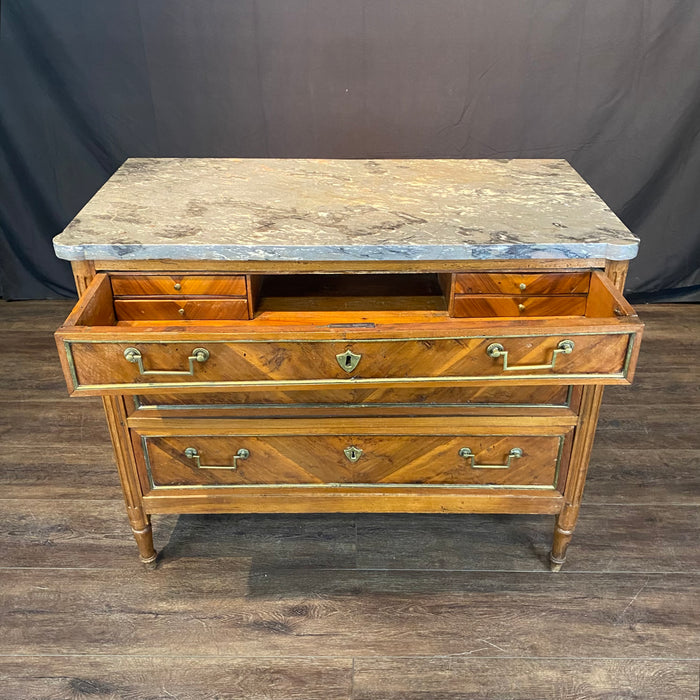 19th Century French Walnut Commode, Chest of Drawers, Dresser or Secrétaire Desk with Marble Top