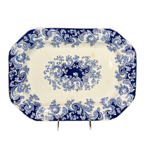 Circa 1840 English Ridgway Blue and White Transferware Platter, Granite China Scroll Pattern