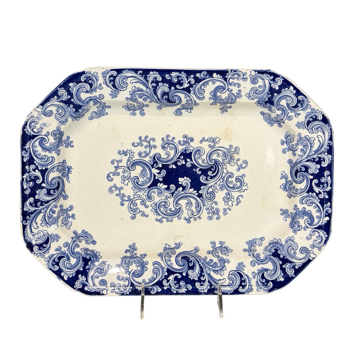 Circa 1840 English Ridgway Blue and White Transferware Platter, Granite China Scroll Pattern