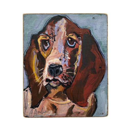 Dog Portrait Original Oil British of a Bassett Hound, Beagle or Hound Dog Signed Pet Portrait