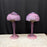 Pair of French La Rochere Art Nouveau Mushroom Table Lamps with Marbled Glass Shades and Bronze Dragonfly Details