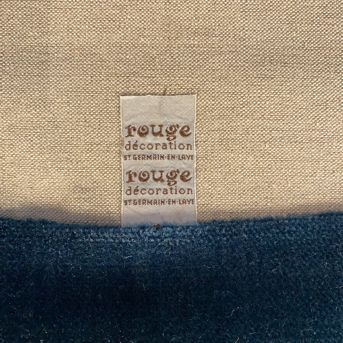 Pair of Antique French Neoclassical Painted Armchairs or Bergères in Blue Mohair