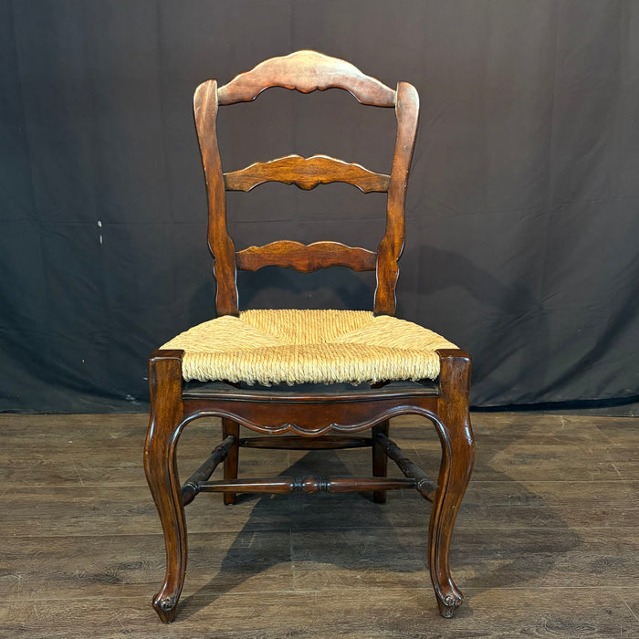 Set of Eight French Louis XV-Style Walnut Dining Chairs with Rush Seats