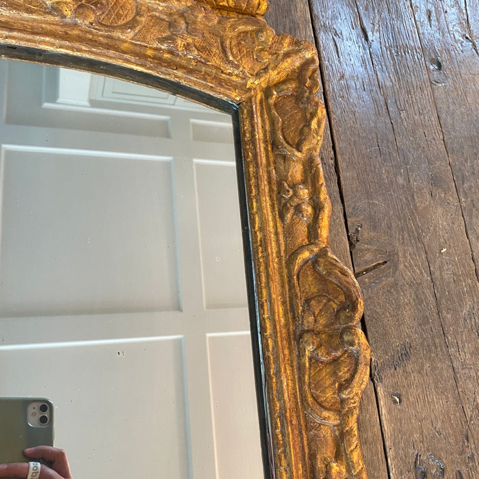 French 19th Century Louis XVI Gold Gilt Wood Bridal Mirror