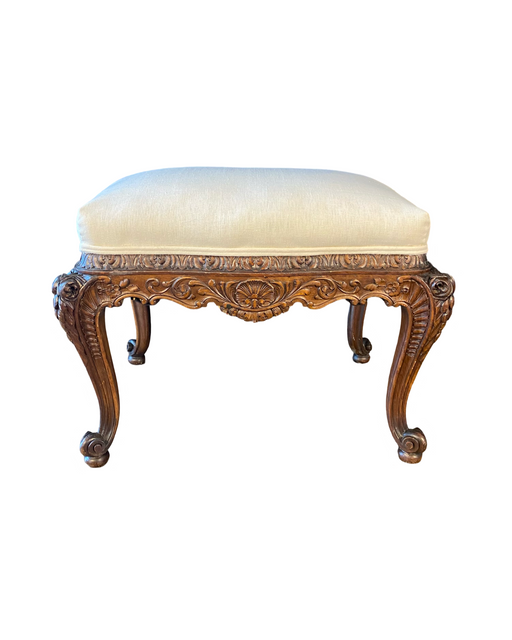 French Louis XV Walnut Bench or Ottoman with Exquisite Carving