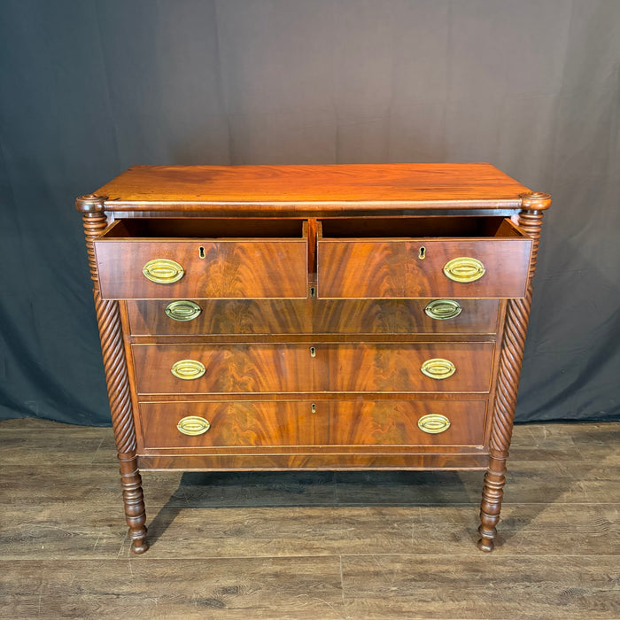 Antique Sheraton Mahogany Cookie Corner Four Drawer Chest