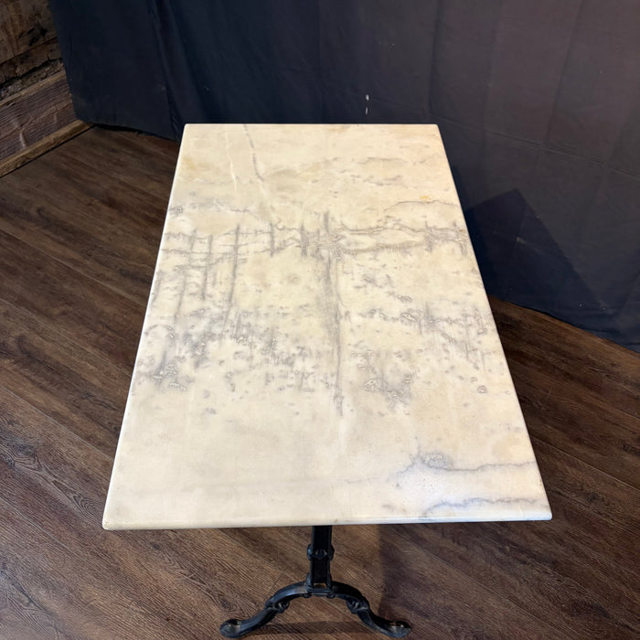 Antique French Carrera Marble Top Cafe or Bistro Table with Cast Iron Base