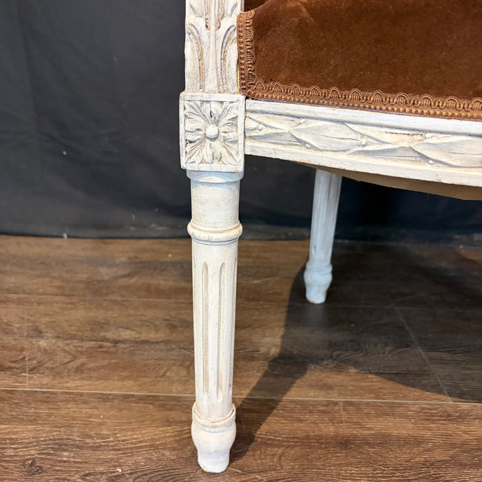 Pair of 19th Century French Louis XVI Carved and Painted Fauteuil Armchairs with Exceptional Carving