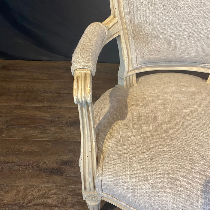 19th Century Pair of French Louis XVI Painted Neoclassical Fauteuil Armchairs