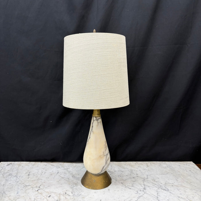 Italian Mid-Century Alabaster Teardrop Table Lamp with Gilt Metal Collar and Base