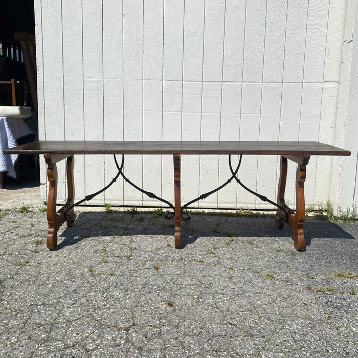 18th Century Early Spanish Plank Top Dining Table with Metal Work over 8 Feet Long