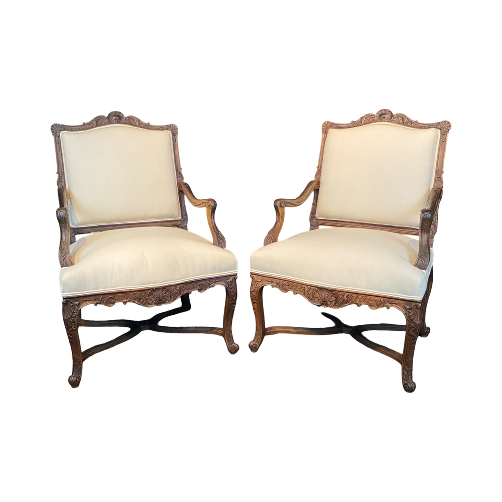 Antique French Louis XV Pair of Chairs or Fauteuils Carved 19th Century