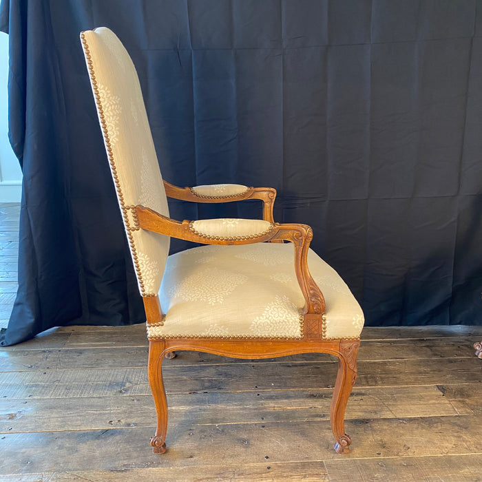 Antique French Provincial Pair of Armchairs or Fauteuils  - Elegant Louis XV Carved Walnut