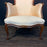 French Louis XV Style Bergere Armchair with Carved Cabriole Legs and Blush Upholstery