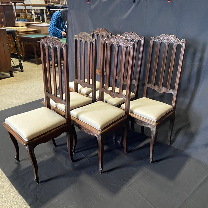 Set of Six French Oak Hand Carved 19th Century Dining Chairs