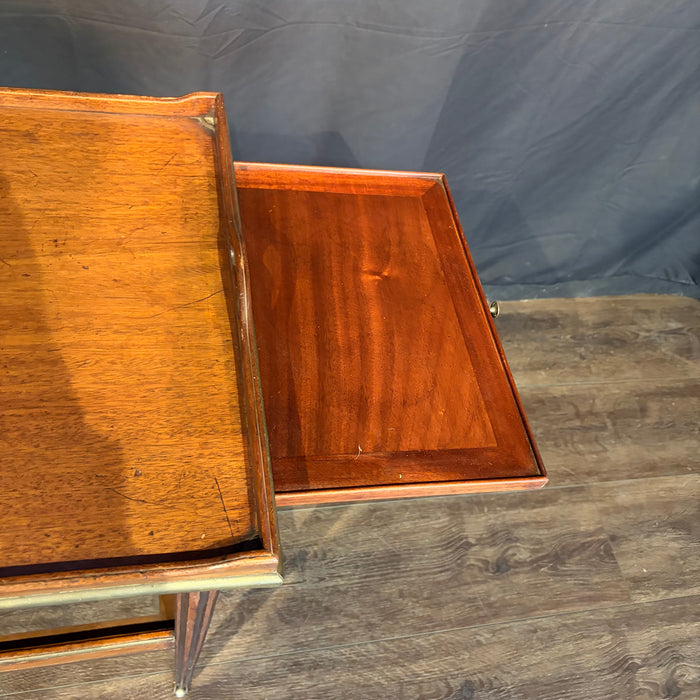 Antique French Bar Cart or Drinks Trolley with Pull-Out Leaves, Glass Shelf and Fluted Legs