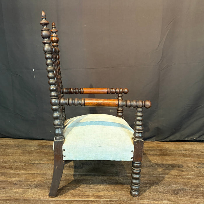 Antique Child’s Turned Wood Bobbin Spindle Armchair Nursery Chair with Finial Posts