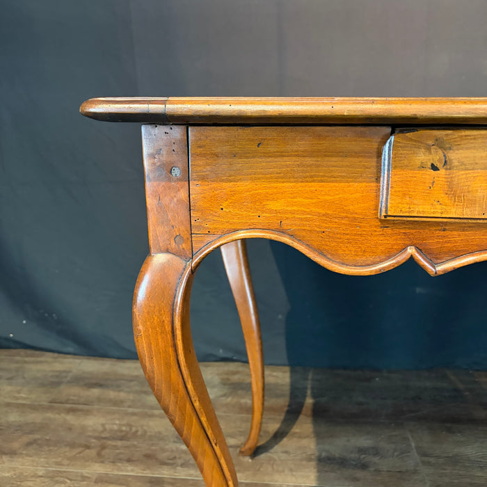 Antique French Louis XV Walnut Side Table, Writing Table or Desk with Cabriole Legs and Hoof Feet