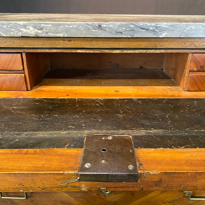 19th Century French Walnut Commode, Chest of Drawers, Dresser or Secrétaire Desk with Marble Top