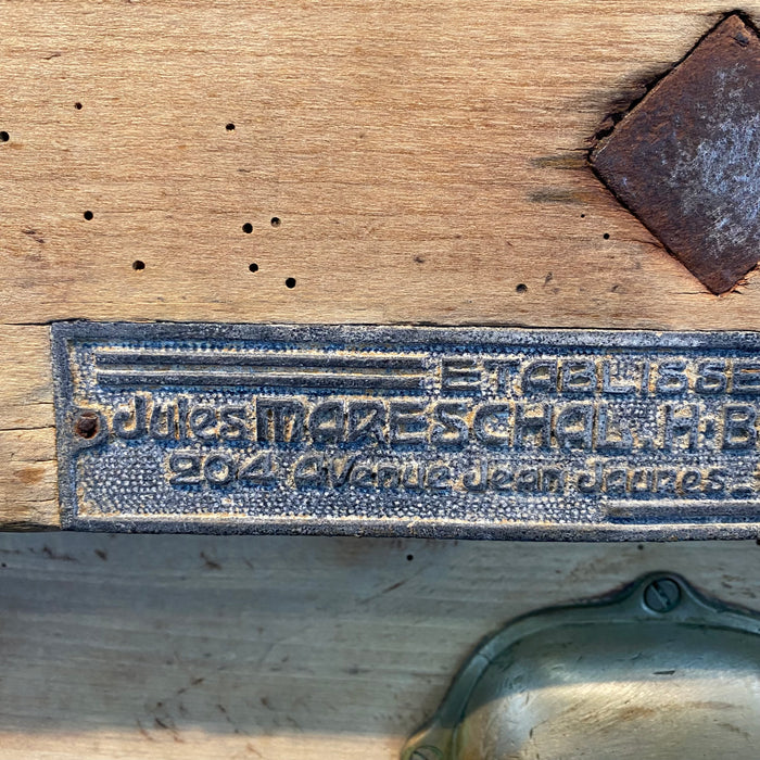 Antique French Butcher’s Block Table With Bull’s Head Mount and Rare Paris Maker's Label Jules Mareschal