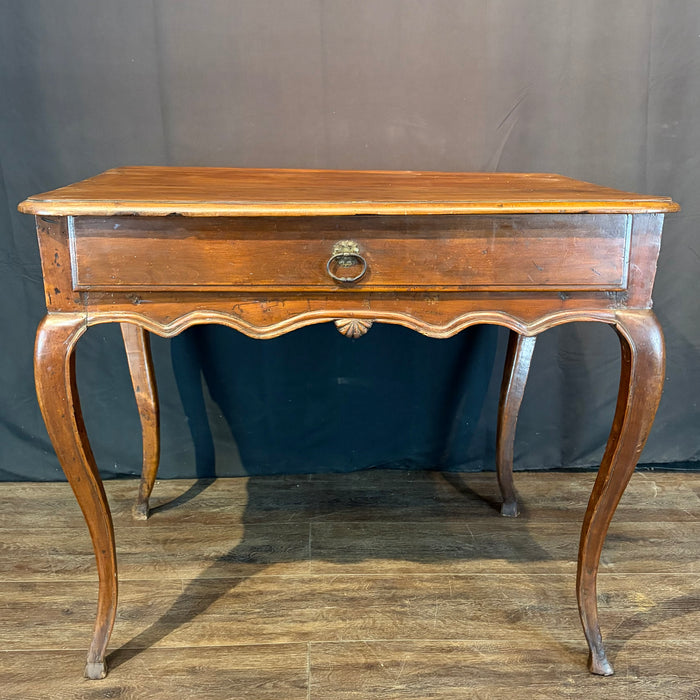 19th Century French Louis XV Walnut Side Table or Writing Desk with Large Drawer, Cabriole Legs and Hoof Feet