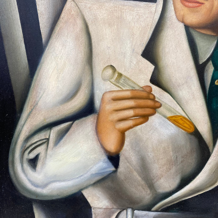 Original Oil Painting on Canvas Portrait of Dr. Boucard after Tamara de Lempicka (1898-1980)