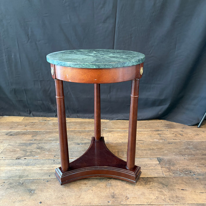French Style Pair of Neoclassical Marble Top Round Side Tables