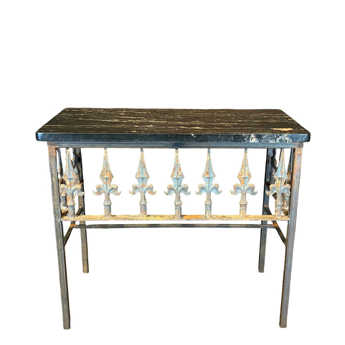 Antique French Wrought Iron Console Table with Marble Top | Balcony Railing Console Medium Size