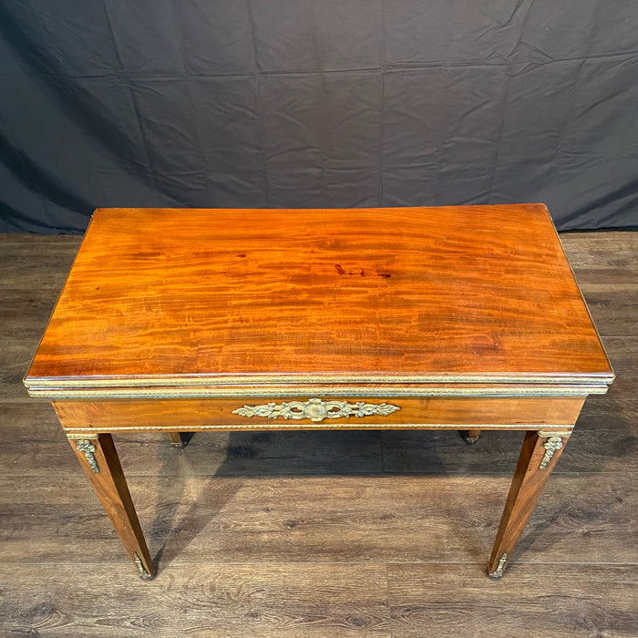 Antique French Neoclassical Game or Card Table, or Console, Occasional Table or Side Table with Fold-Over Top and Gilt-Bronze Mounts