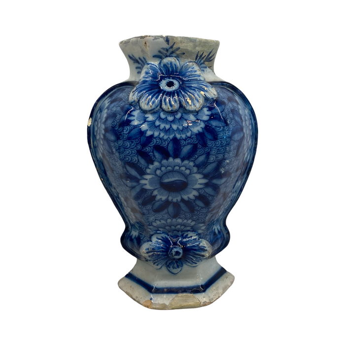 Early Antique Dutch Delft Blue and White Floral Vase, Netherlands