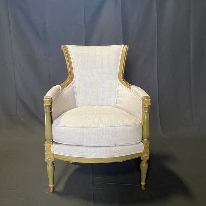Pair of Period French Early 19th Century Painted Neoclassical Armchairs or Bergeres