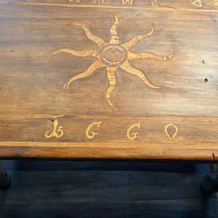 Antique French Provincial Side Table, Console or Sofa Table with Inlaid Sunburst