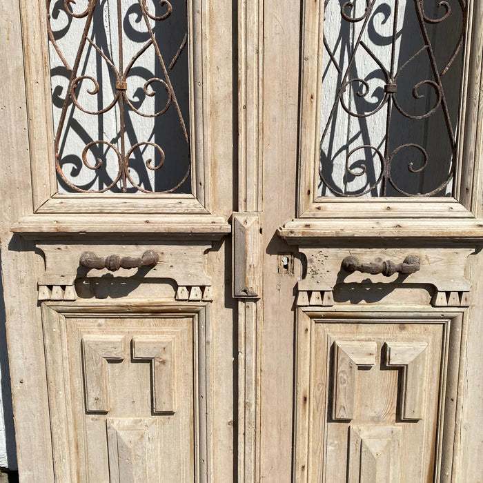 Pair of 19th Century French Doors with Curved Wrought Iron Panels and Original Handles