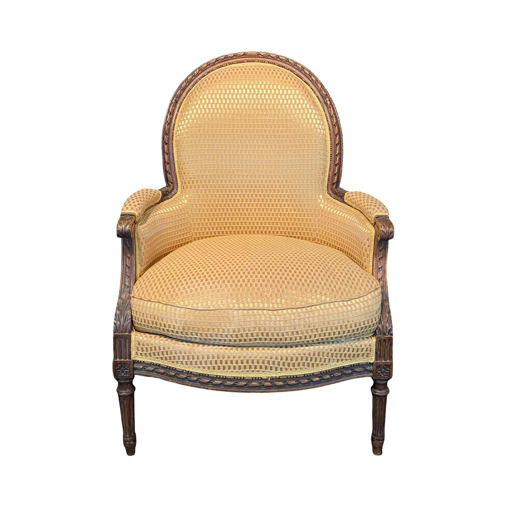 Fine Carved French Louis XVI Armchair or Bergere Chair with Exquisite Carving