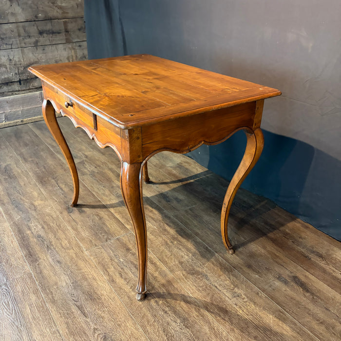 Antique French Louis XV Walnut Side Table, Writing Table or Desk with Cabriole Legs and Hoof Feet