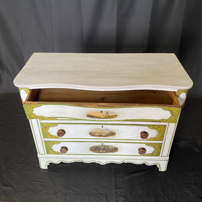 Early Classic Painted 4 Drawer Dresser or Chest of Drawers, 1850-1880 with Hand Painted Maine Scenes