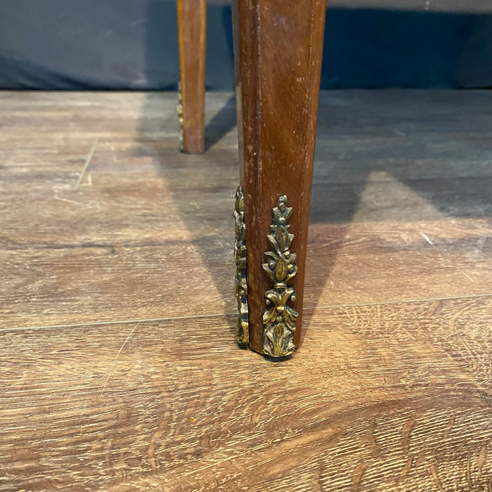 French Antique Embossed Leather Top Desk with Two Drawers and Original Key