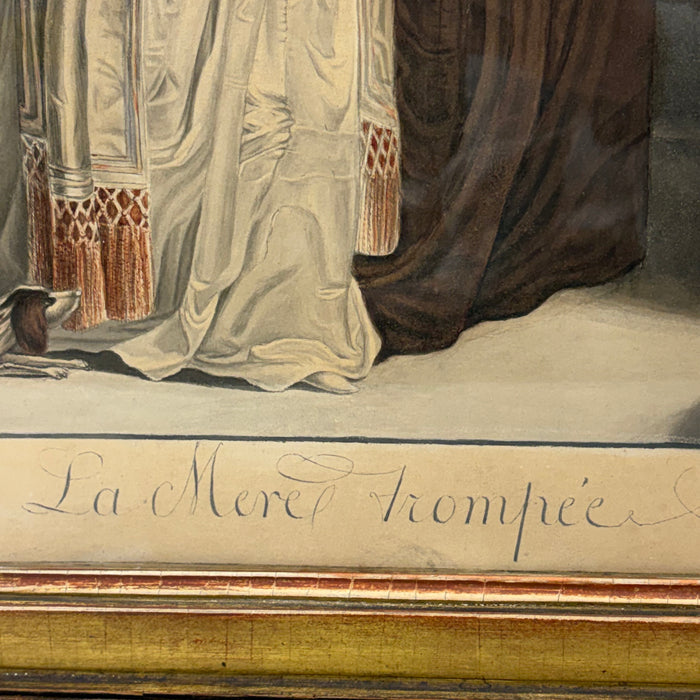 Matching Pair of late 18th Century Desnoyer Artwork: French Color Engravings Framed in Period Gold Leaf Frames